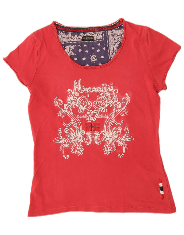 Damska koszulka z grafiką Napapijri Top UK 10 Small Red Cotton