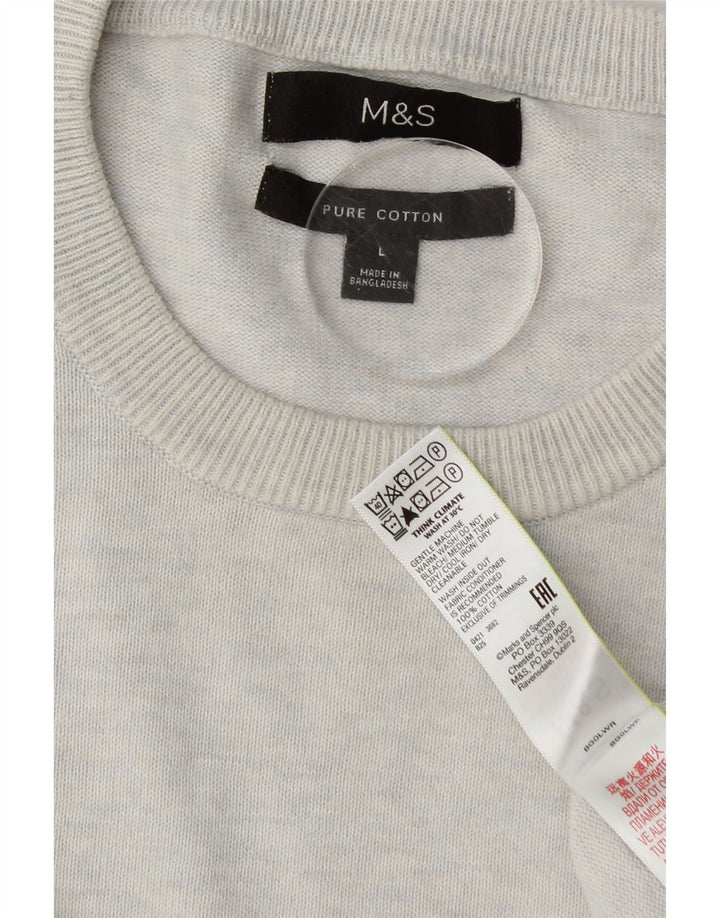 Marks & Spencer Męski sweter z okrągłym dekoltem, duży, szary, bawełniany