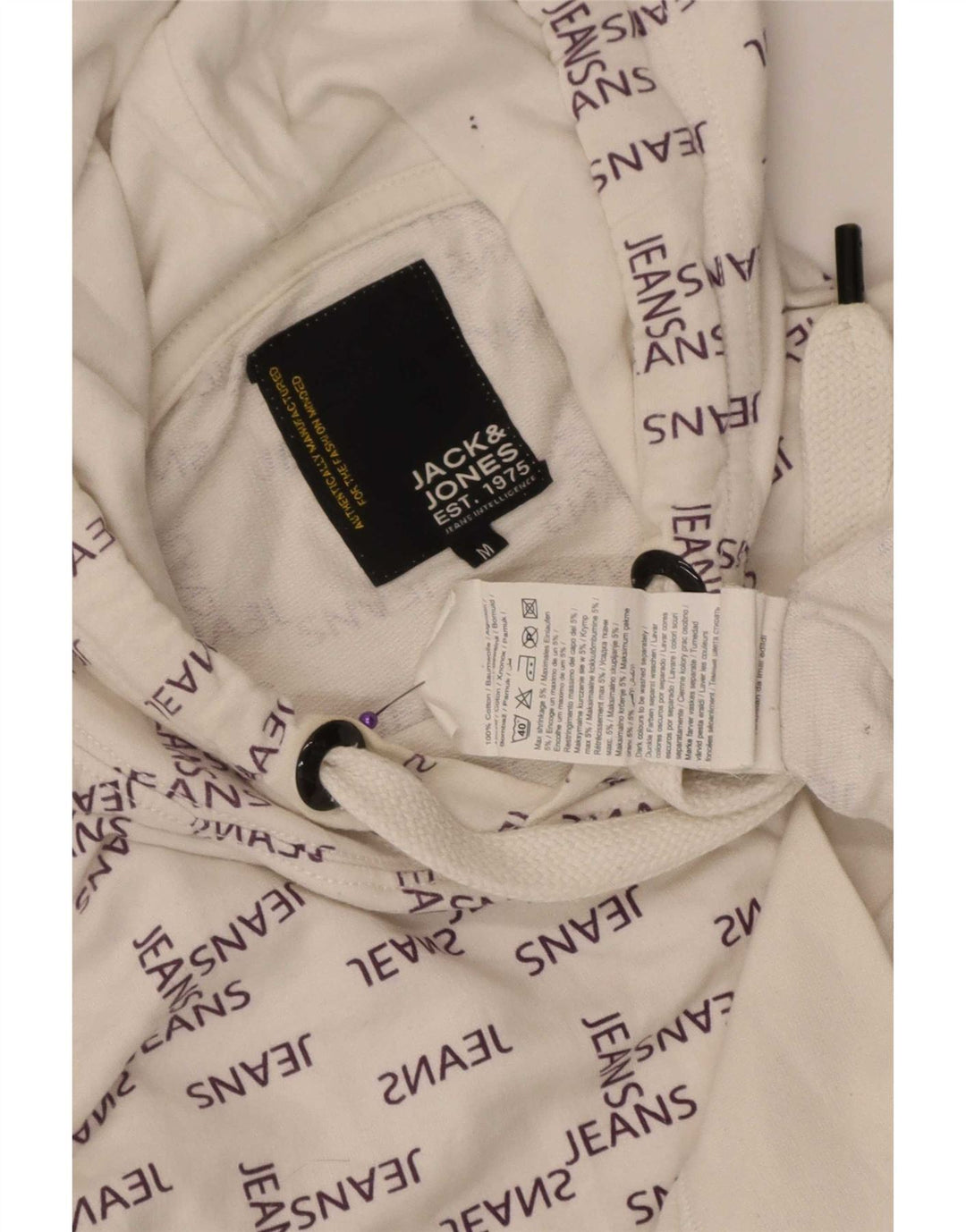 Męski sweter z kapturem Jack & Jones z grafiką, średni, biały, bawełniany