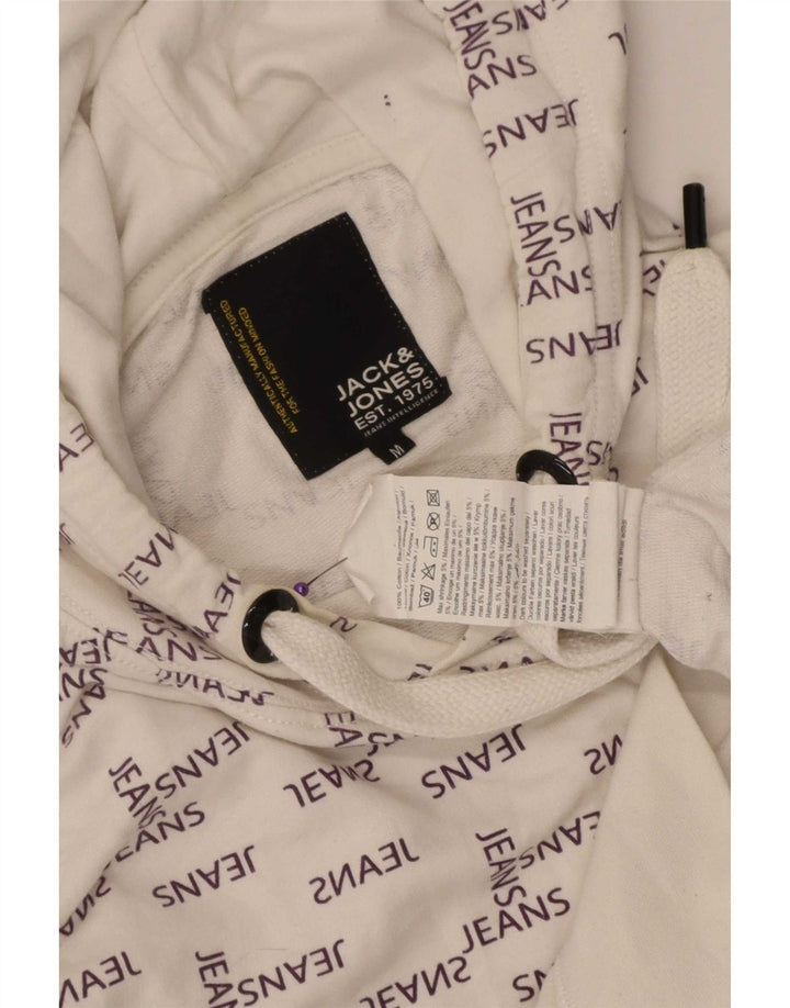Męski sweter z kapturem Jack & Jones z grafiką, średni, biały, bawełniany