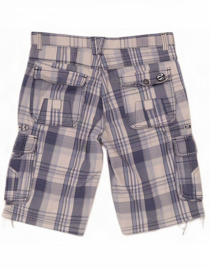 Męskie spodenki cargo w stylu vintage, duże W34 w niebieską kratkę