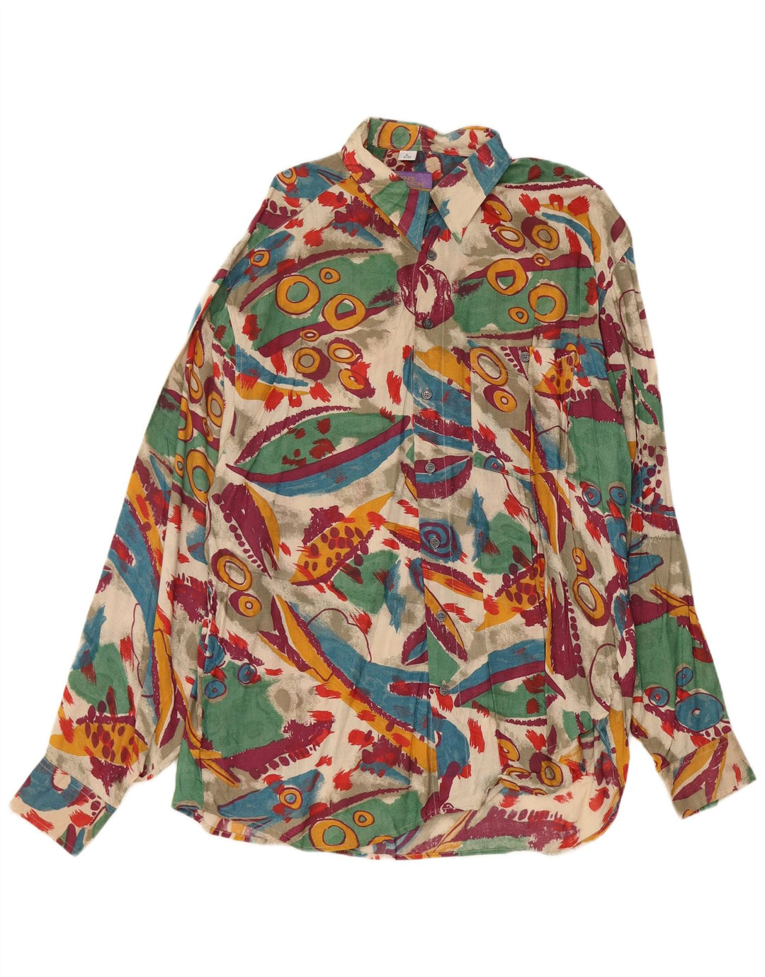 Koszula męska VINTAGE w abstrakcyjny wzór, rozmiar 41/42, duża wielobarwna wiskoza