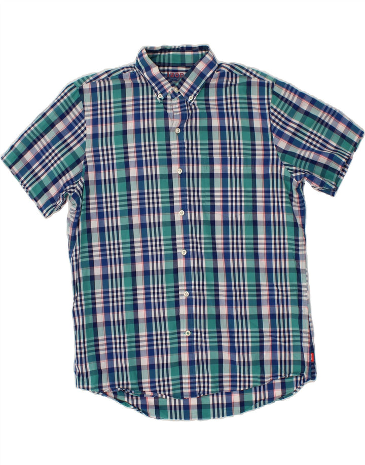 IZOD Mens Short Sleeve Shirt Large Green Check Cotton Vintage Izod and Second-Hand Izod from Messina Hembry 
