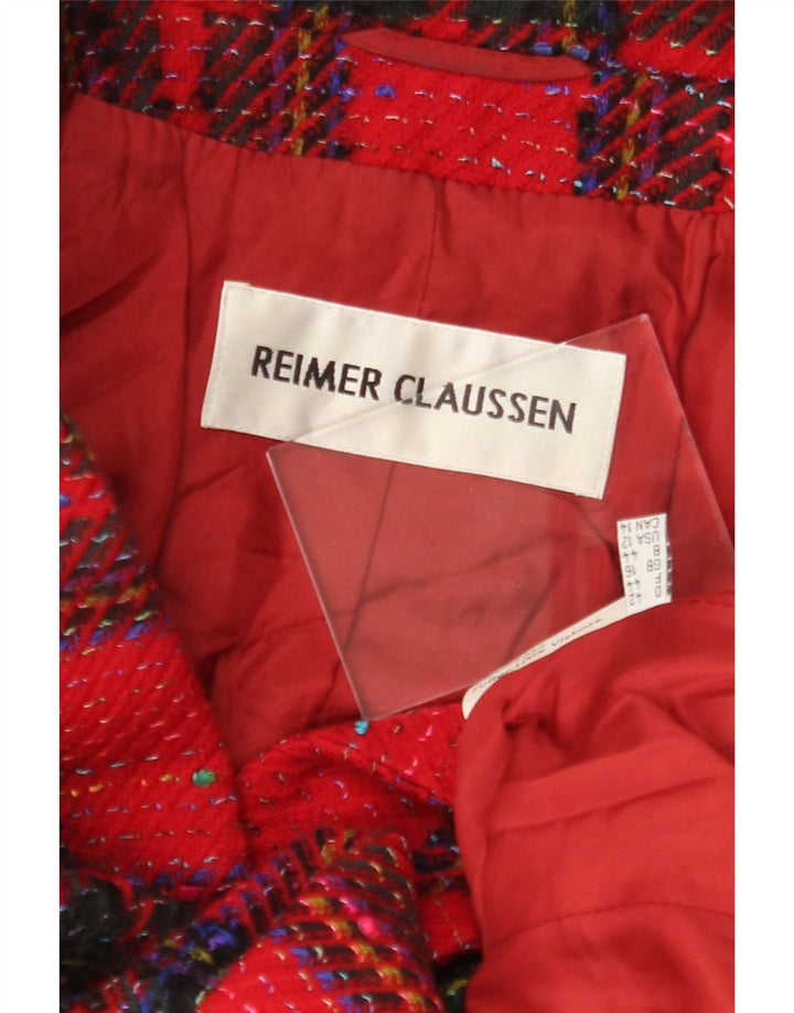 REIMER CLAUSSEN Womens Overcoat UK 16 Large  Red Check Polyacrylic Vintage Reimer Claussen and Second-Hand Reimer Claussen from Messina Hembry 