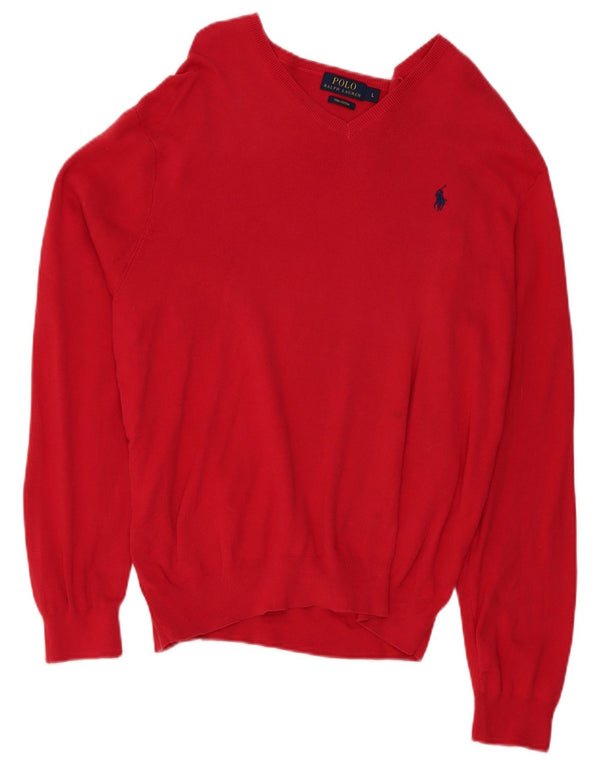 Polo Ralph Lauren Męski sweter z dekoltem w kształcie litery V, UK 16, duży, czerwony, bawełniany