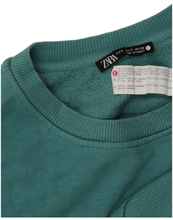 Damska bluza oversize Zara z grafiką UK 10, mała, niebieska bawełna