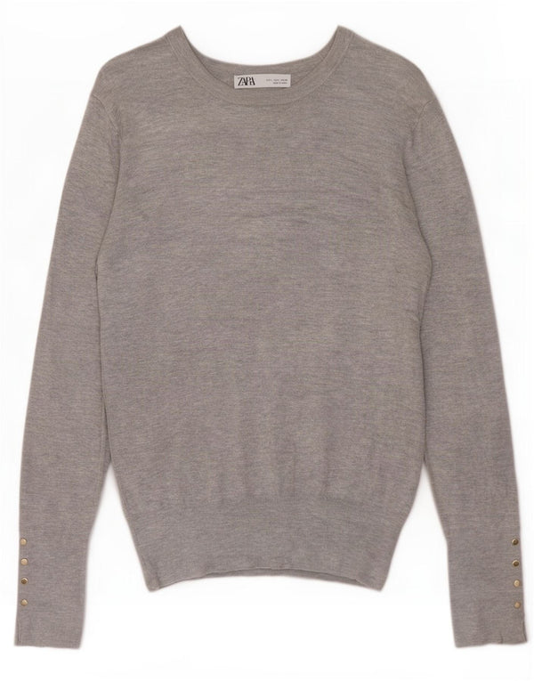 Sweter damski Zara z dekoltem w łódkę UK 14, duży, szary, nakrapiany
