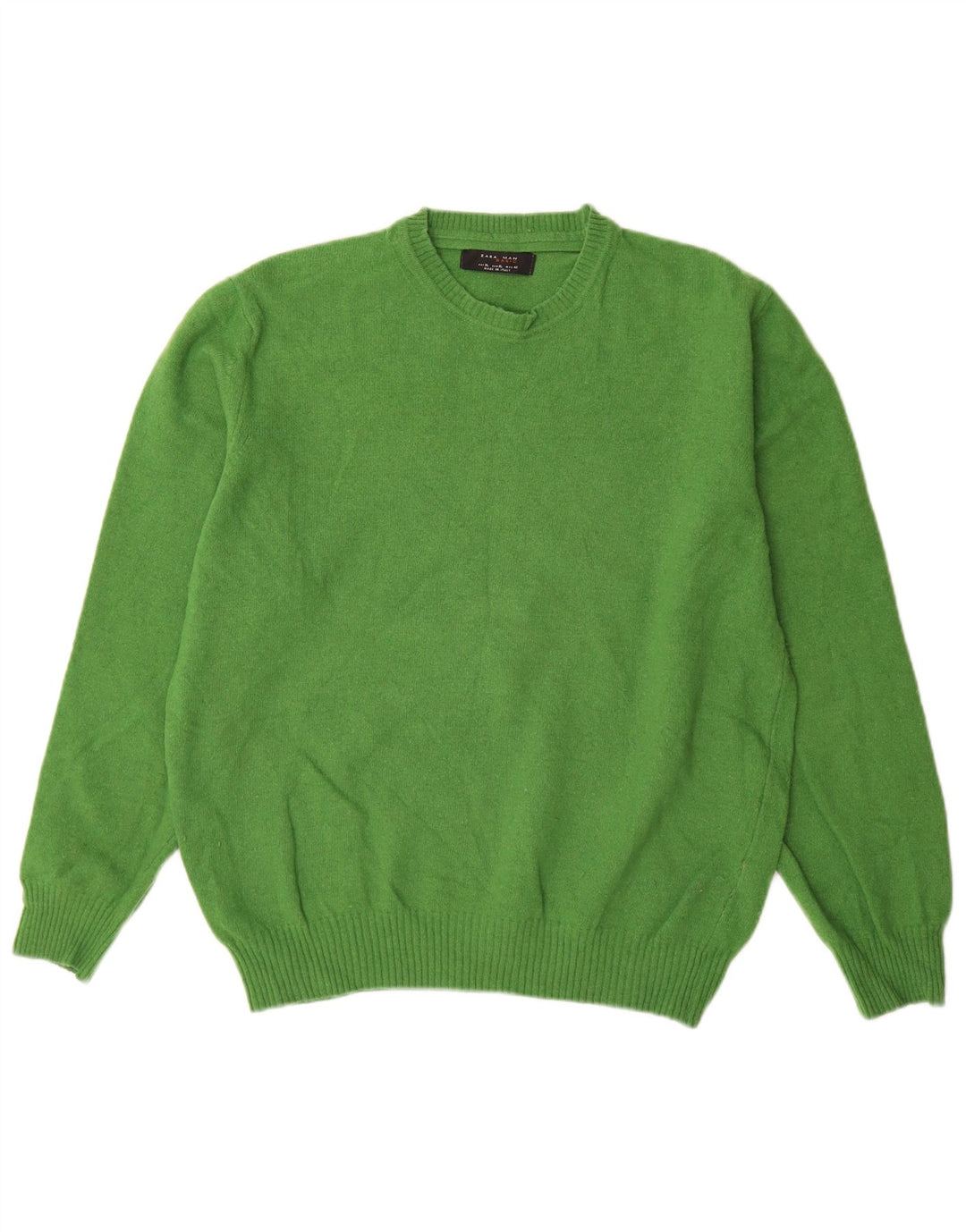 Męski sweter z okrągłym dekoltem Zara XL, zielona wełna
