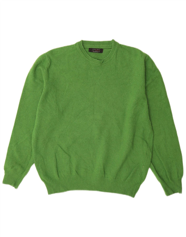 Męski sweter z okrągłym dekoltem Zara XL, zielona wełna