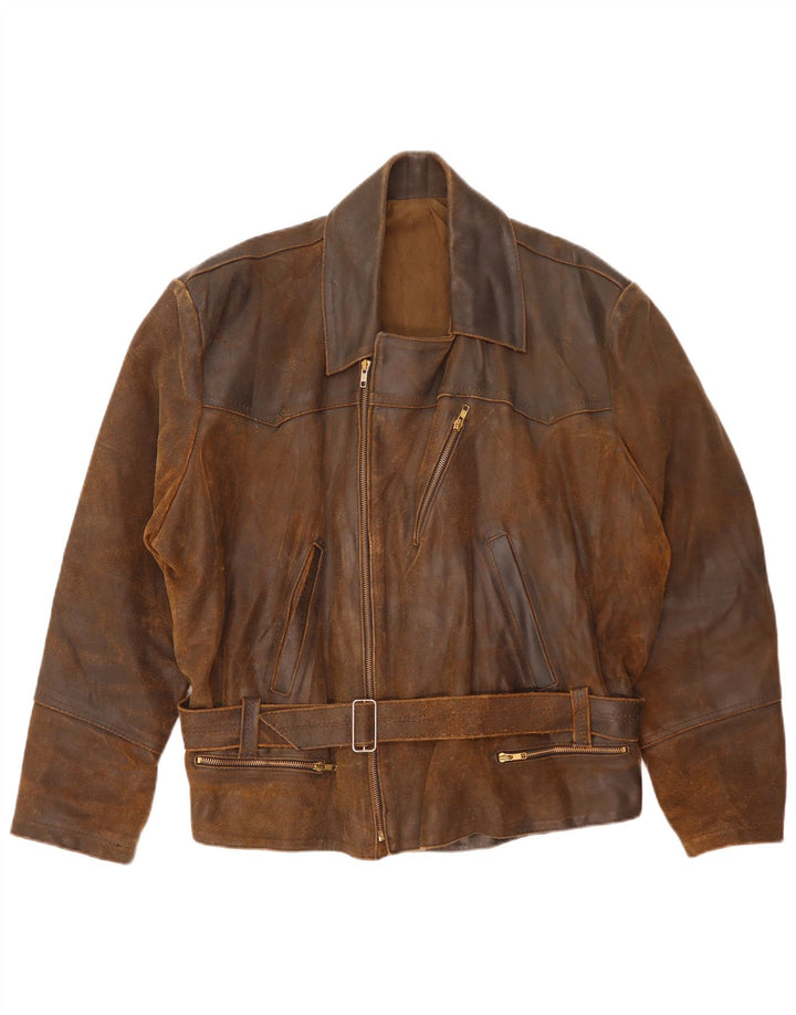 Vintage męska skórzana kurtka motocyklowa UK 42 XL brązowa
