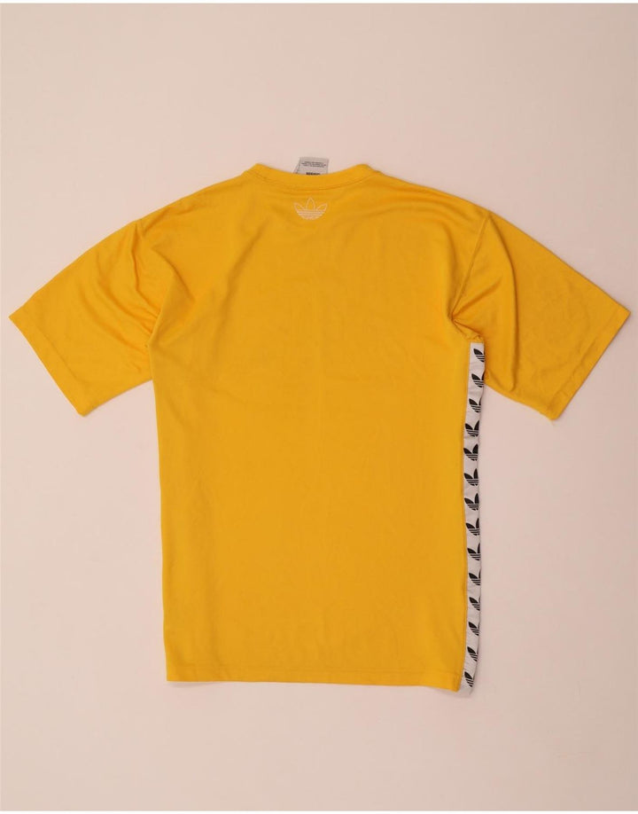 Męski T-shirt z grafiką ADIDAS, mały, żółty poliester z blokami kolorów