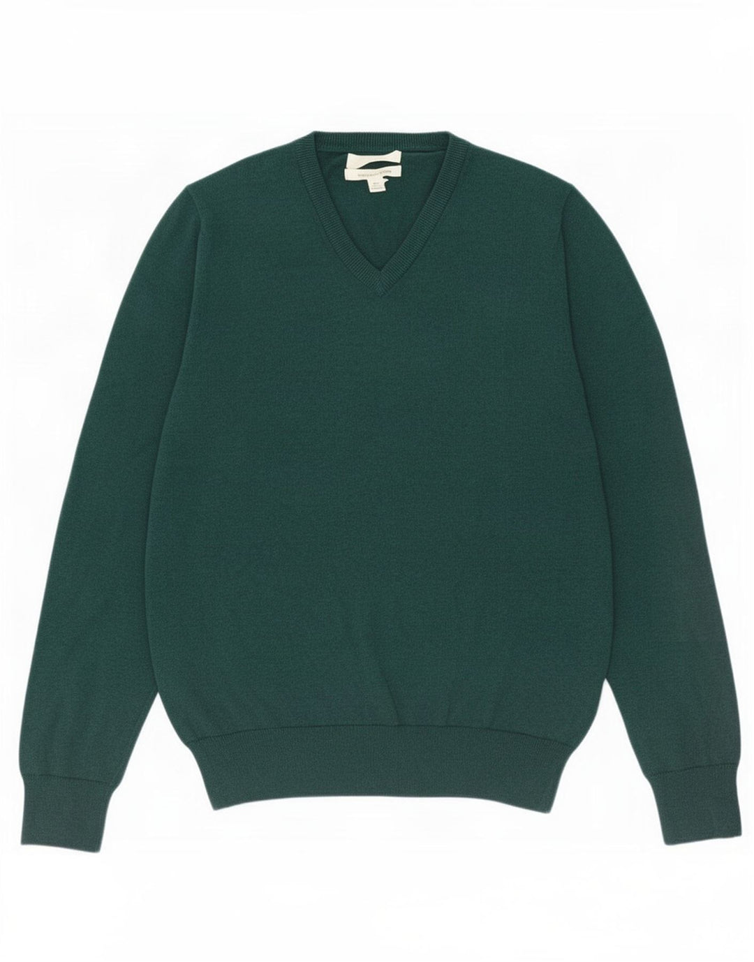 Marks & Spencer Męski sweter z dekoltem w kształcie litery V, średnio zielony, bawełniany