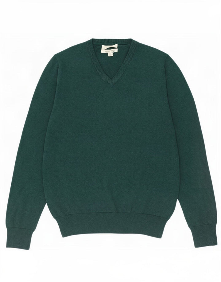 Marks & Spencer Męski sweter z dekoltem w kształcie litery V, średnio zielony, bawełniany