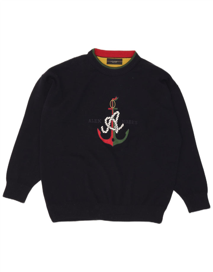Męski sweter męski z grafiką i okrągłym dekoltem Alexander's 2XL Granatowa wełna