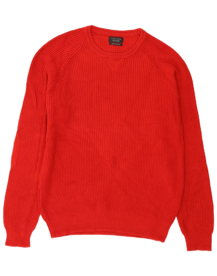 Zara Męski sweter z dekoltem w łódkę, duży, czerwony, bawełniany