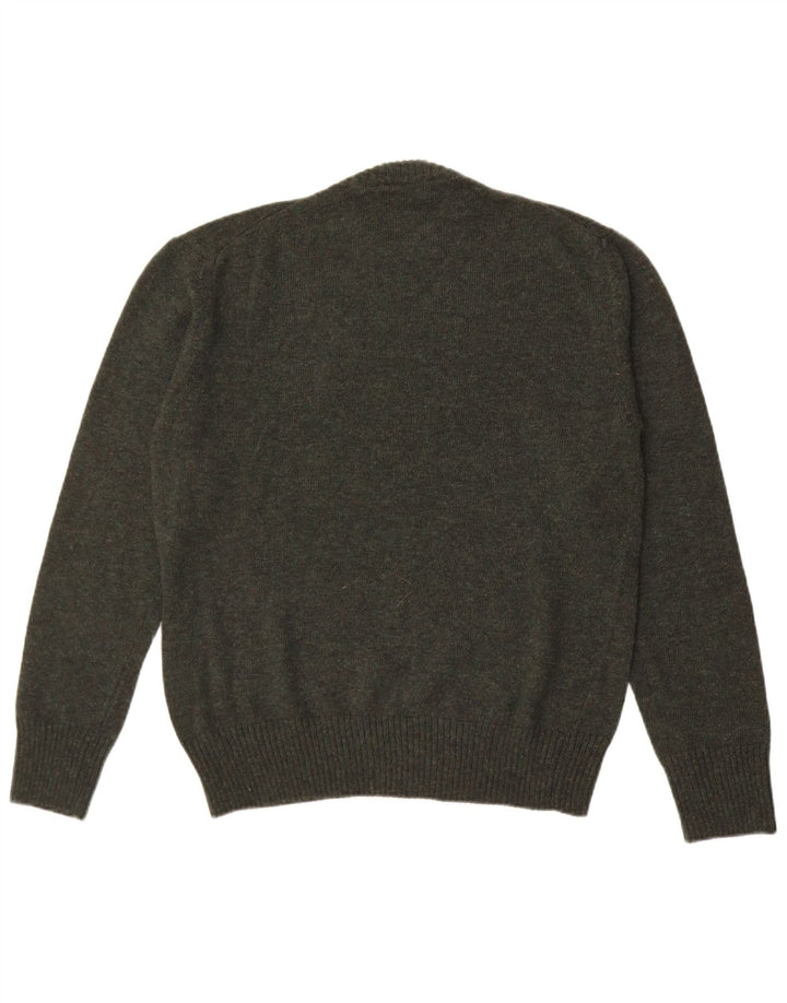 Męski sweter w stylu vintage z okrągłym dekoltem, średnia wełna khaki