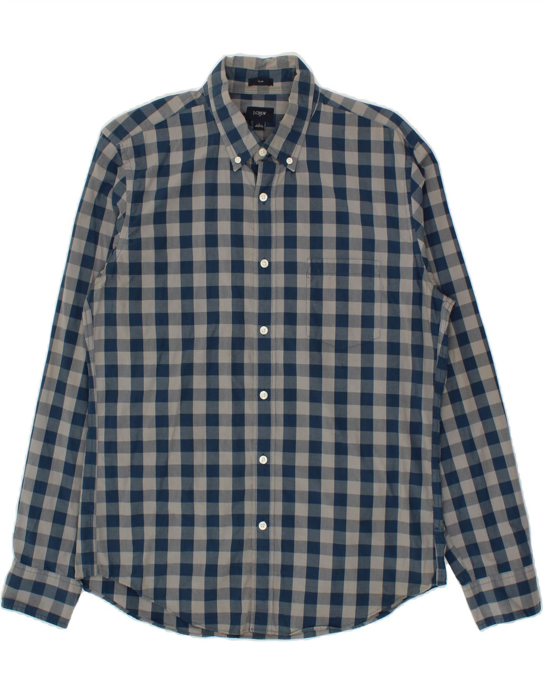 J. CREW Mens Slim Shirt Large Navy Blue Gingham Cotton Vintage J. Crew and Second-Hand J. Crew from Messina Hembry 