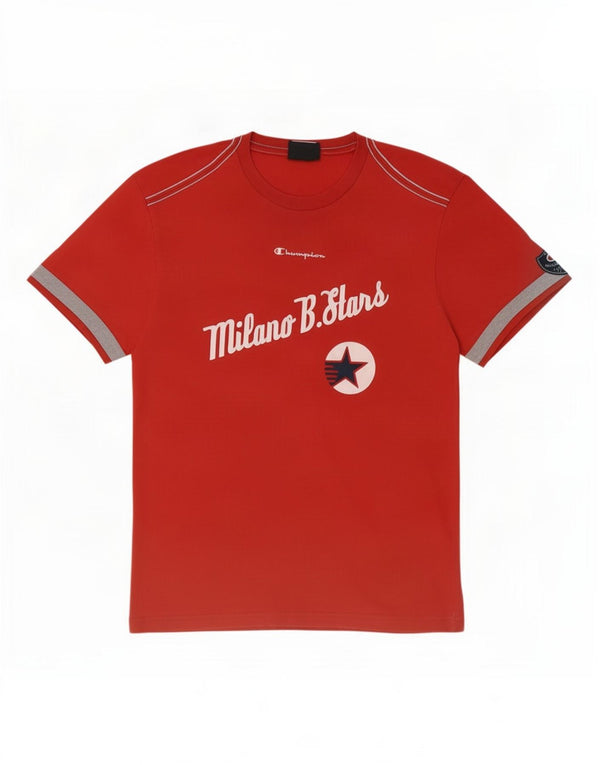 Męski T-shirt z grafiką Champion Milano, duży, czerwony, bawełniany