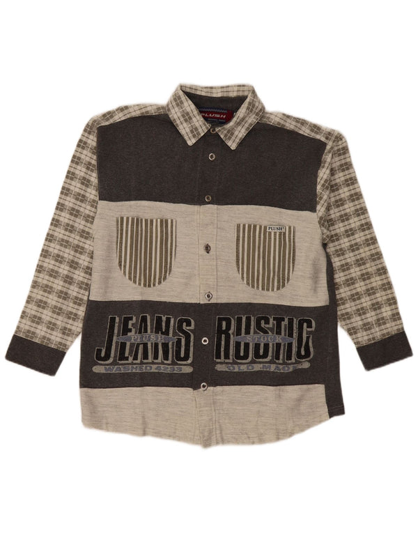 Męska koszula flanelowa w stylu vintage, w średnią szarą kratkę, bawełniana