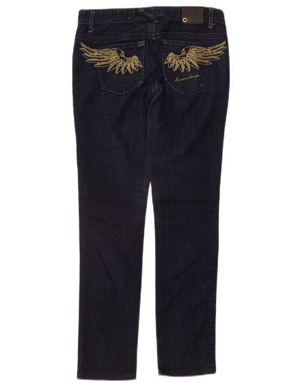 ARMANI EXCHANGE Damskie jeansy slim z grafiką US 0 XS W28 L28 Niebieskie bawełniane