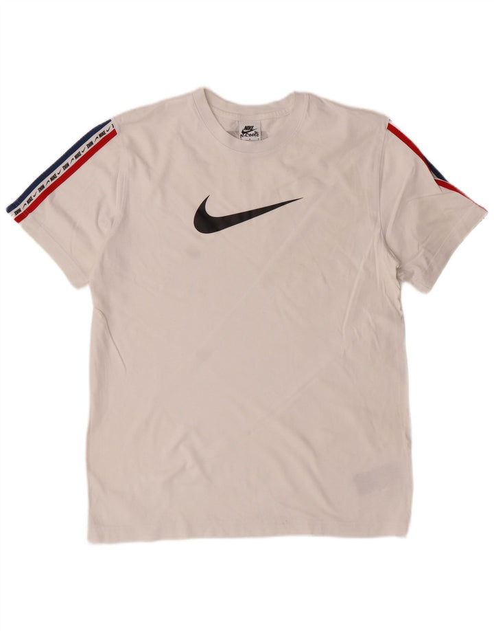 NIKE Mens Graphic T-Shirt Top Medium White Colourblock Cotton