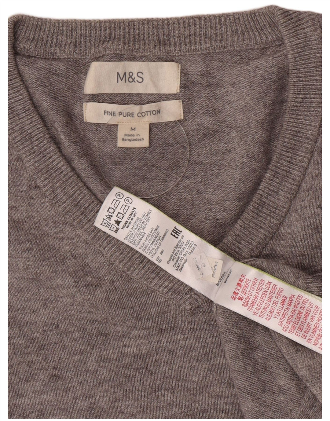 Marks & Spencer Męski sweter z dekoltem w kształcie litery V, średnioszary, bawełniany w cętki
