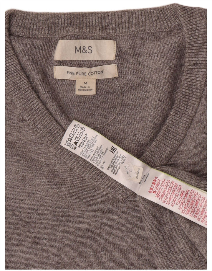 Marks & Spencer Męski sweter z dekoltem w kształcie litery V, średnioszary, bawełniany w cętki