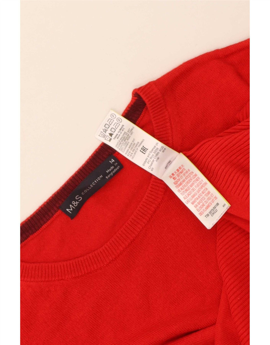Marks & Spencer Damski sweter z okrągłym dekoltem UK 14, duży, czerwony, wiskoza