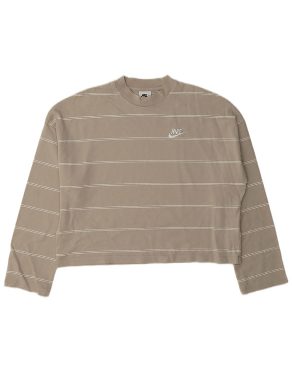 Damska koszulka Crop Oversize Nike z długim rękawem, UK 10, małe, szare, bawełniane paski