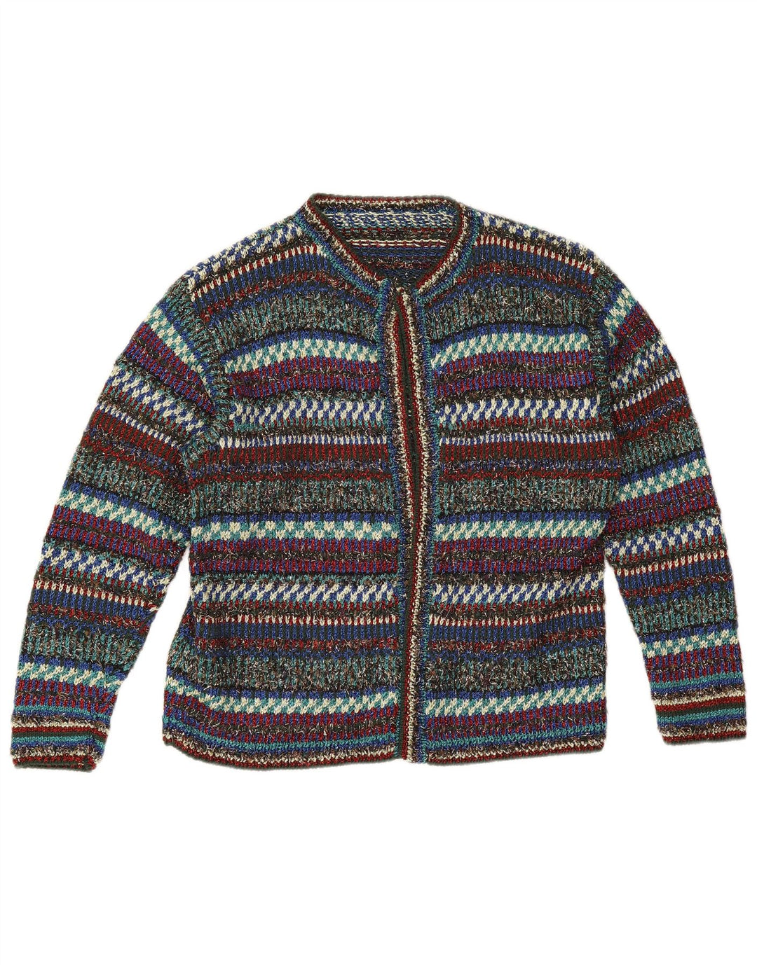 Vintage damski sweter rozpinany UK 12 w średnie, wielokolorowe paski