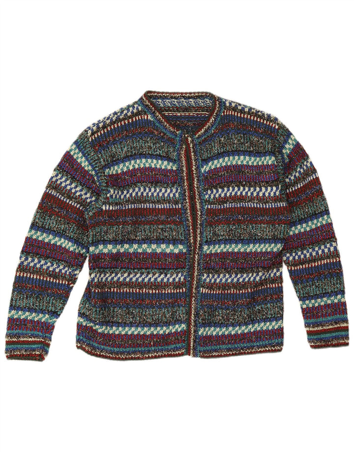 Vintage damski sweter rozpinany UK 12 w średnie, wielokolorowe paski