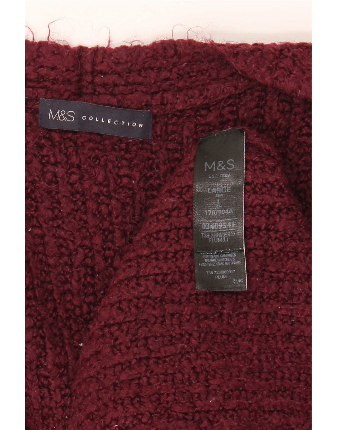 Marks & Spencer Damski sweter oversize z otwartym kardiganem, UK 16, duży bordowy