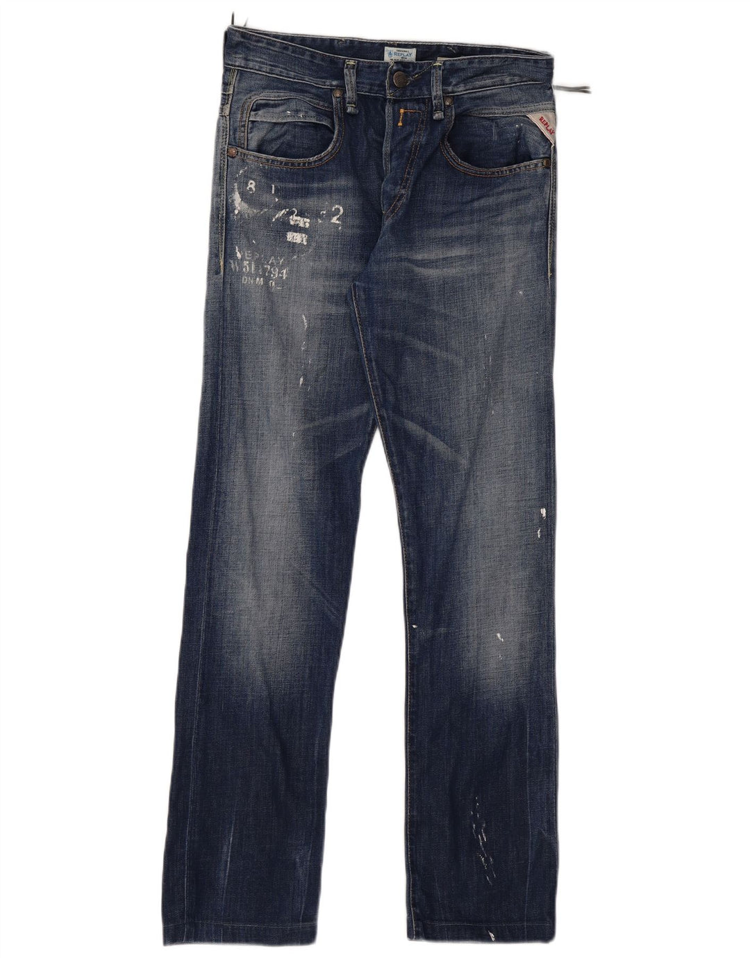 Damskie jeansy Replay Graphic Straight W29 L30 Niebieskie bawełniane