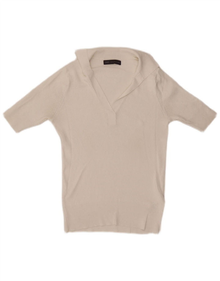 Damska koszulka polo Marks & Spencer UK 10 Small, biała wiskoza