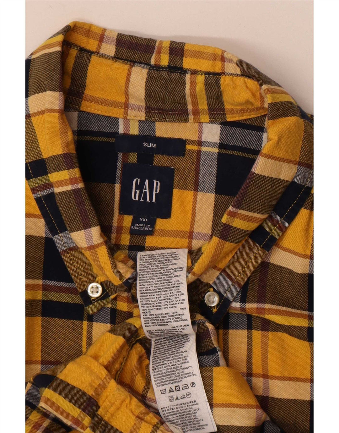 Męska koszula flanelowa Gap Slim 2XL, bawełniana w żółtą kratkę