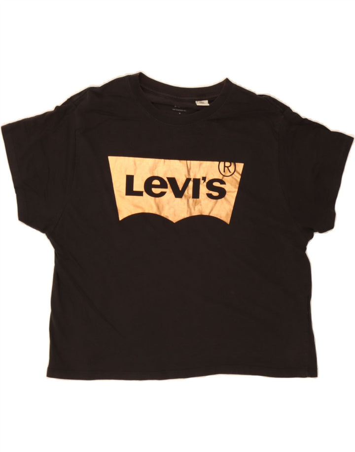LEVI'S Womens Crop Graphic T-Shirt Top UK 14 Medium Black Cotton Vintage Levi's and Second-Hand Levi's from Messina Hembry 