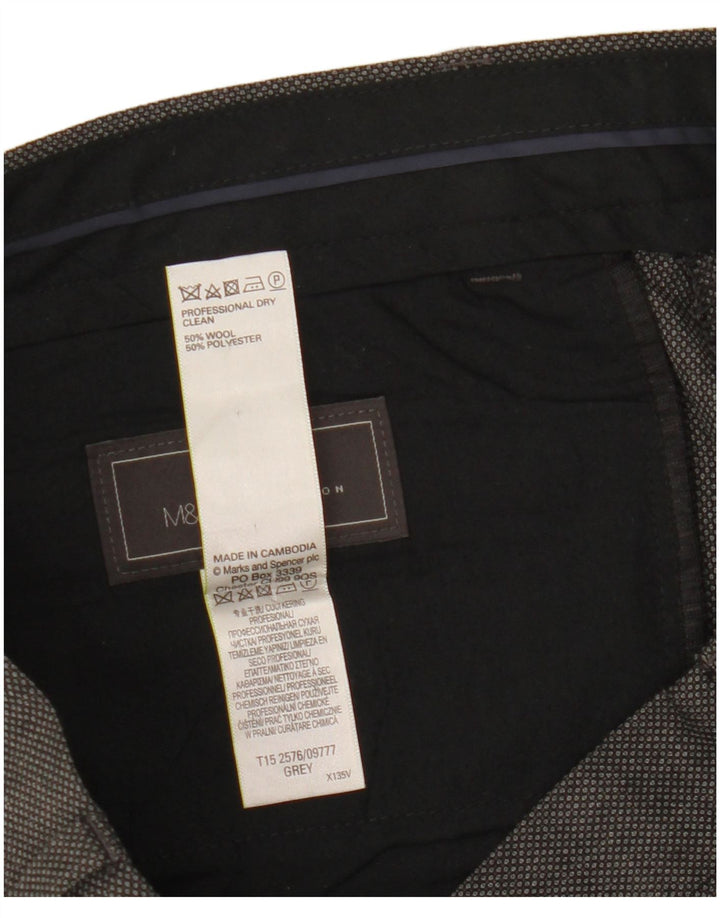 Męskie spodnie garniturowe Marks & Spencer o regularnym kroju W34 L31 Szara wełna