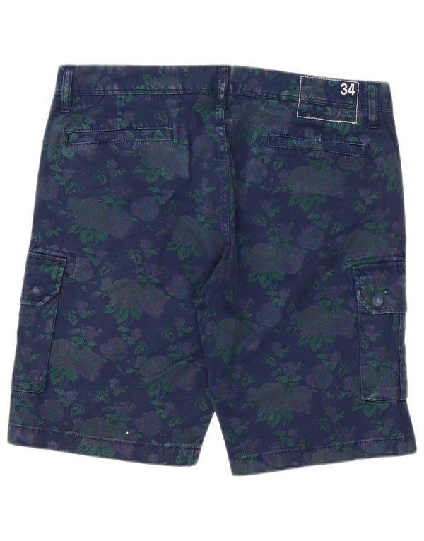 Sun68 Mens Cargo Shorts W34 Large Navy Blue Floral Cotton