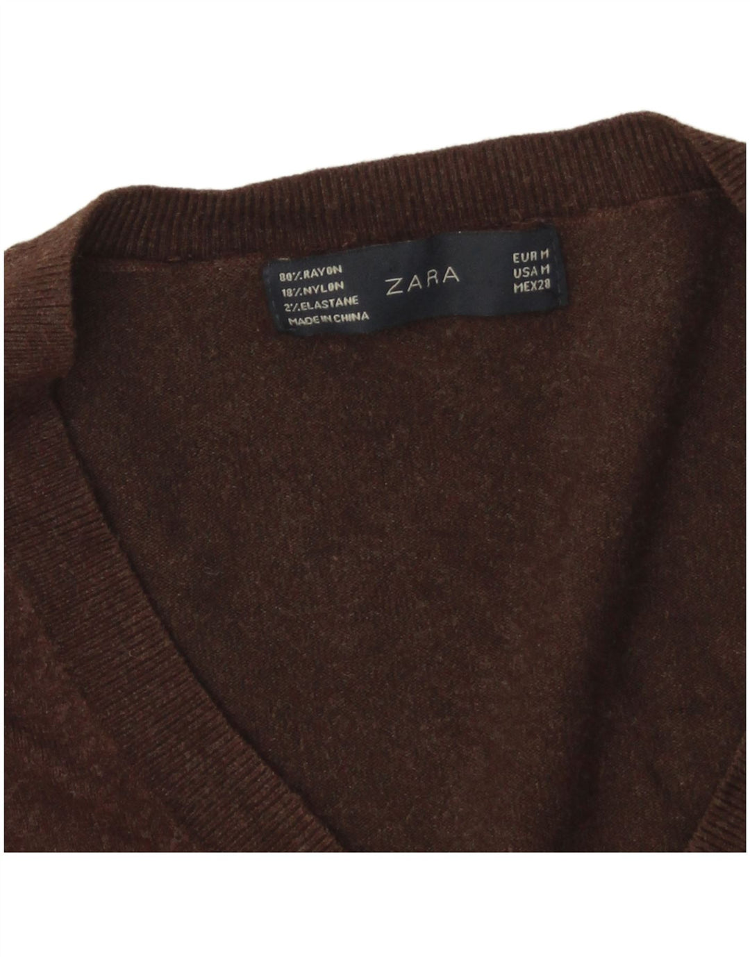 Sweter damski Zara z dekoltem w kształcie litery V, UK 12, średni brąz ze sztucznego jedwabiu