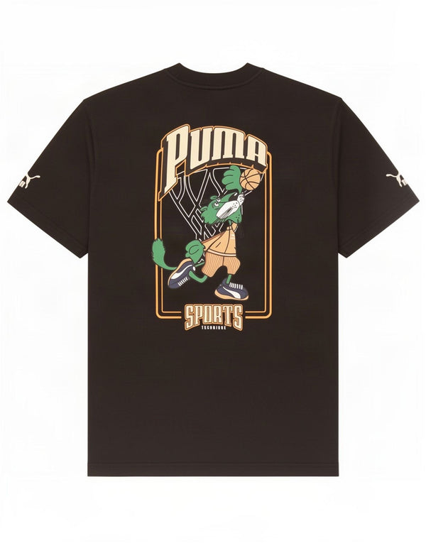 Męski T-shirt z grafiką Puma, mały, czarny, bawełniany
