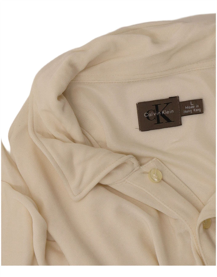 Męska koszulka polo Calvin Klein z długim rękawem, duża, beżowa