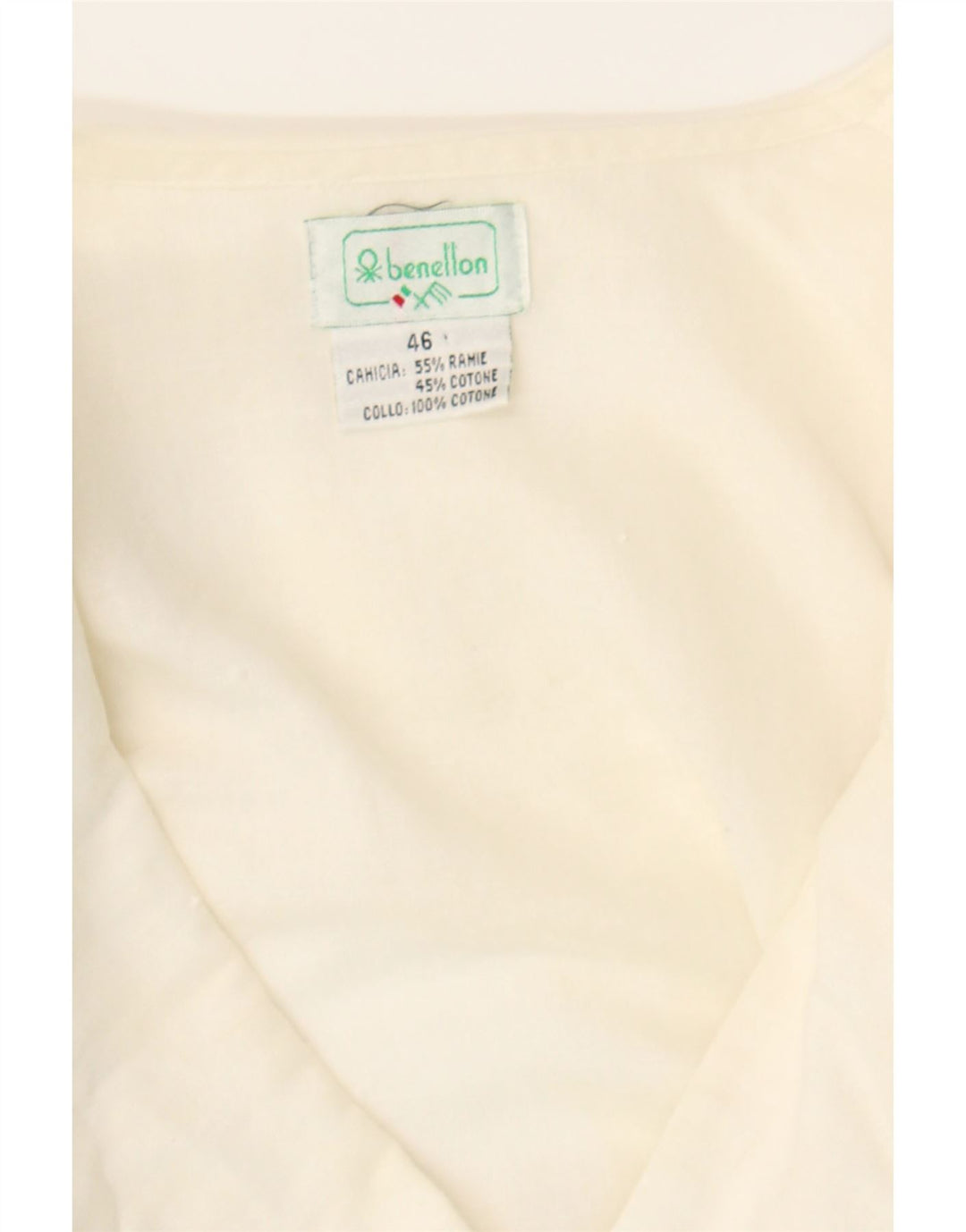 BENETTON Womens Shirt Blouse IT 46 Large White Ramie Vintage Benetton and Second-Hand Benetton from Messina Hembry 