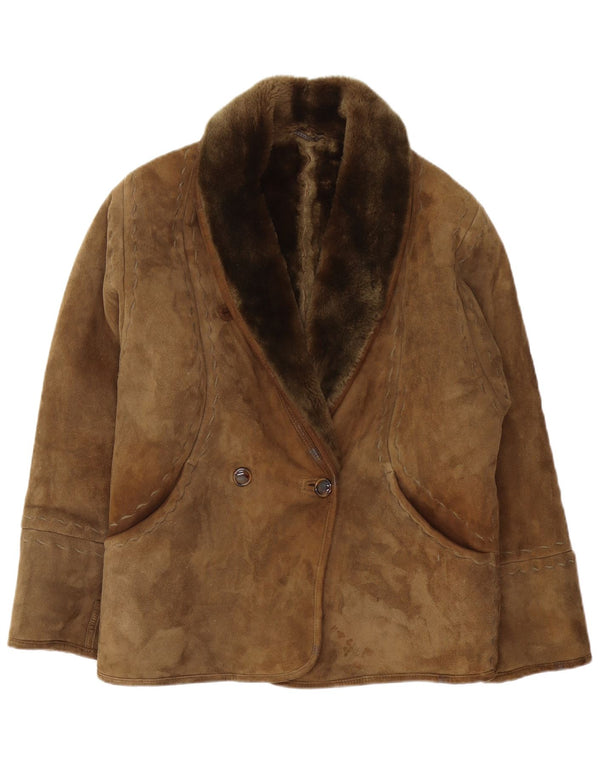 Damska kurtka shearling w stylu vintage IT 42, średni khaki