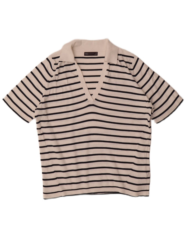 Damska koszulka polo Marks & Spencer UK 18 XL, bawełniana w białe paski