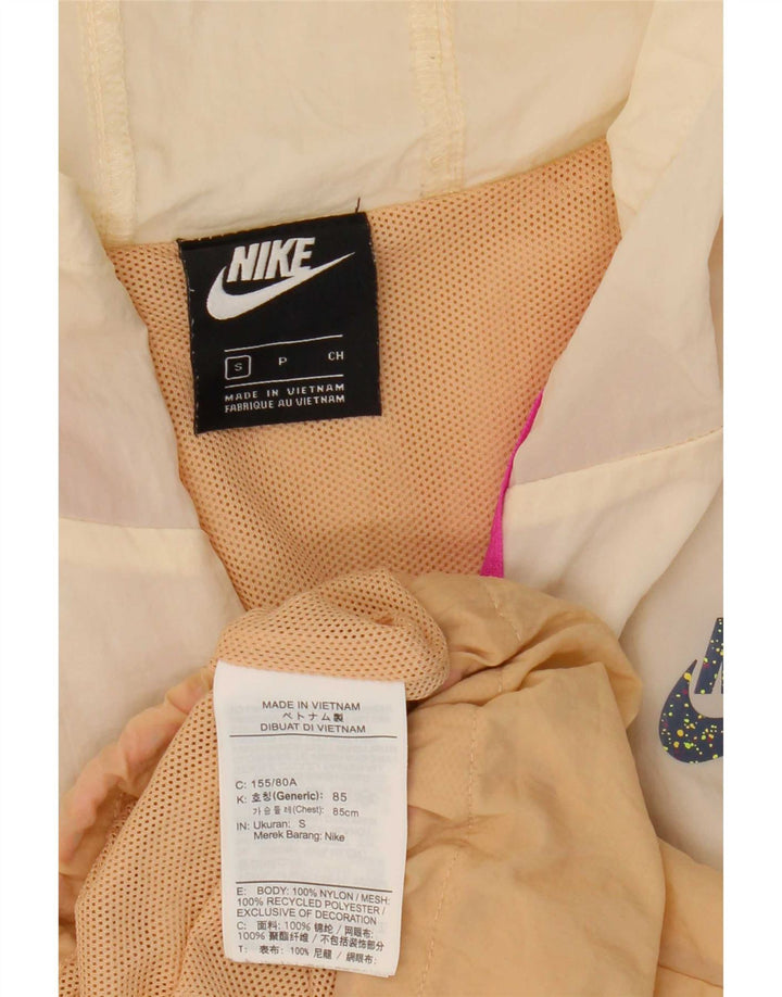 Damska kurtka przeciwdeszczowa z kapturem, oversize, Nike UK 10, mały beżowy blok kolorów