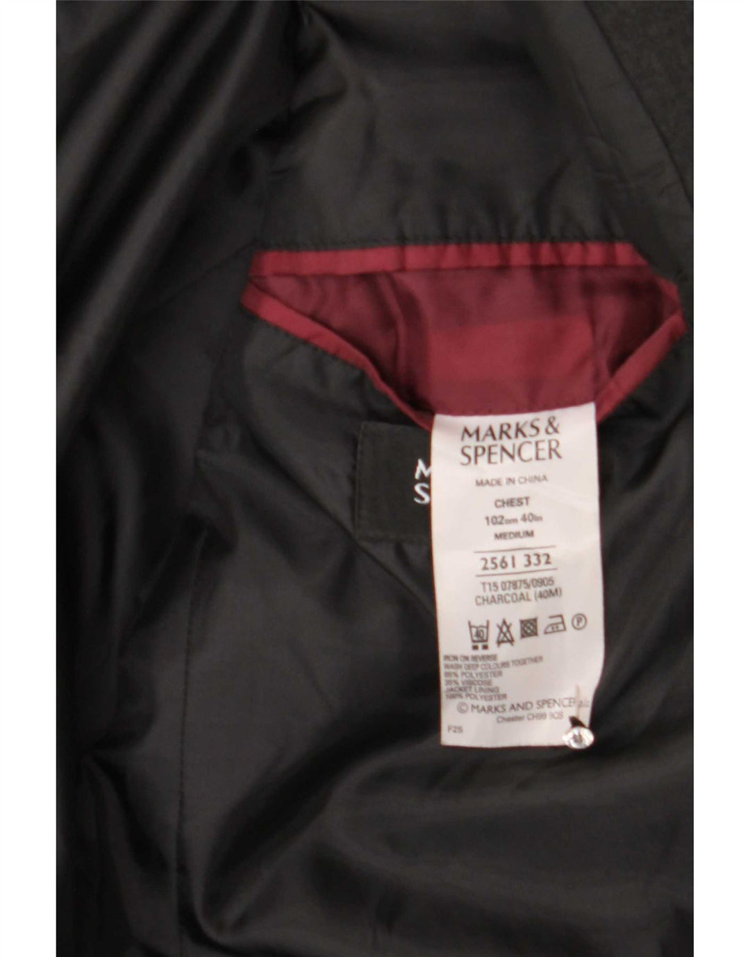 Marks & Spencer Męska marynarka zapinana na 2 guziki, UK 40, średni czarny poliester