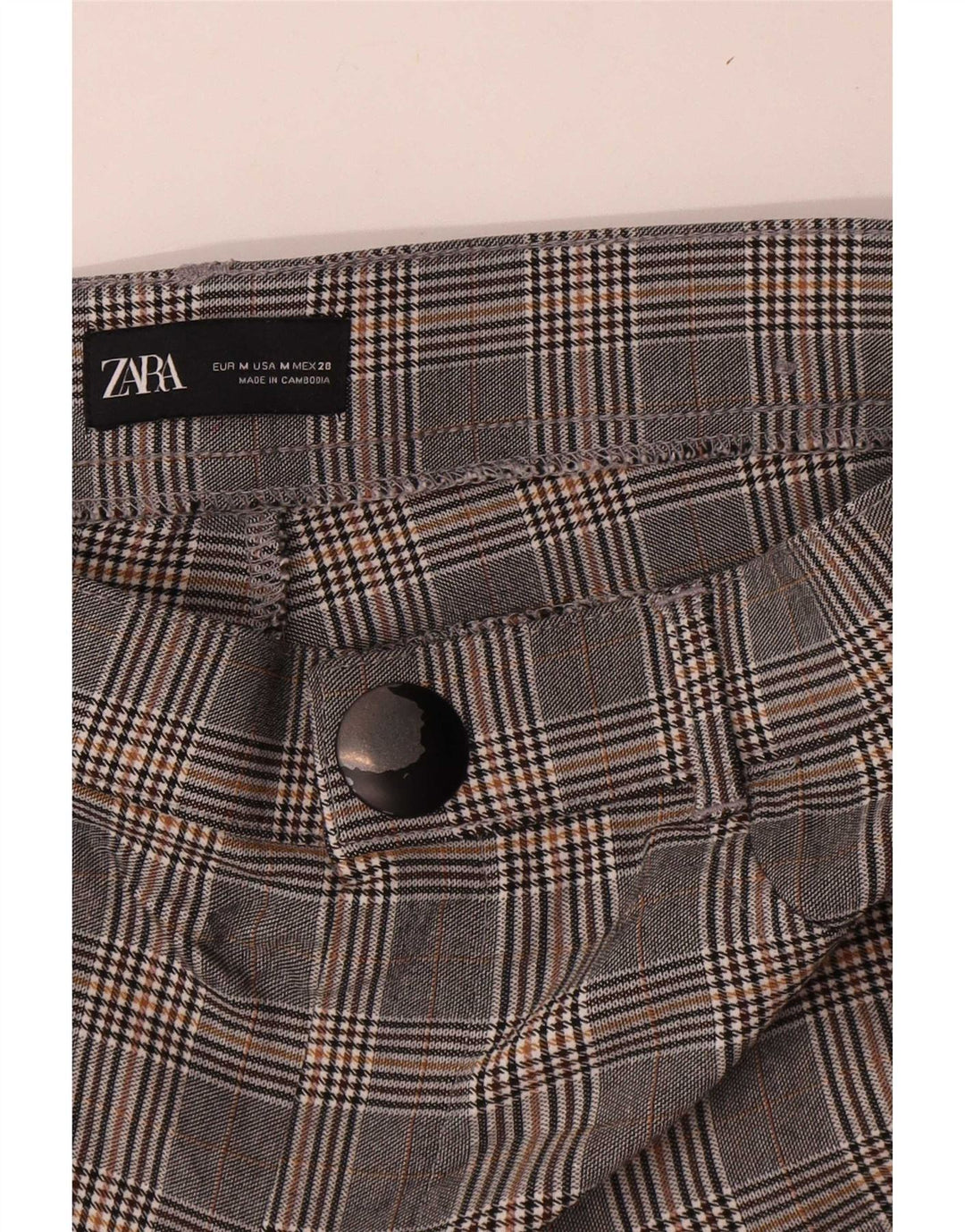 Damskie spodnie typu slim casual Zara, średnie W28 L28, szara wiskoza w pepitkę