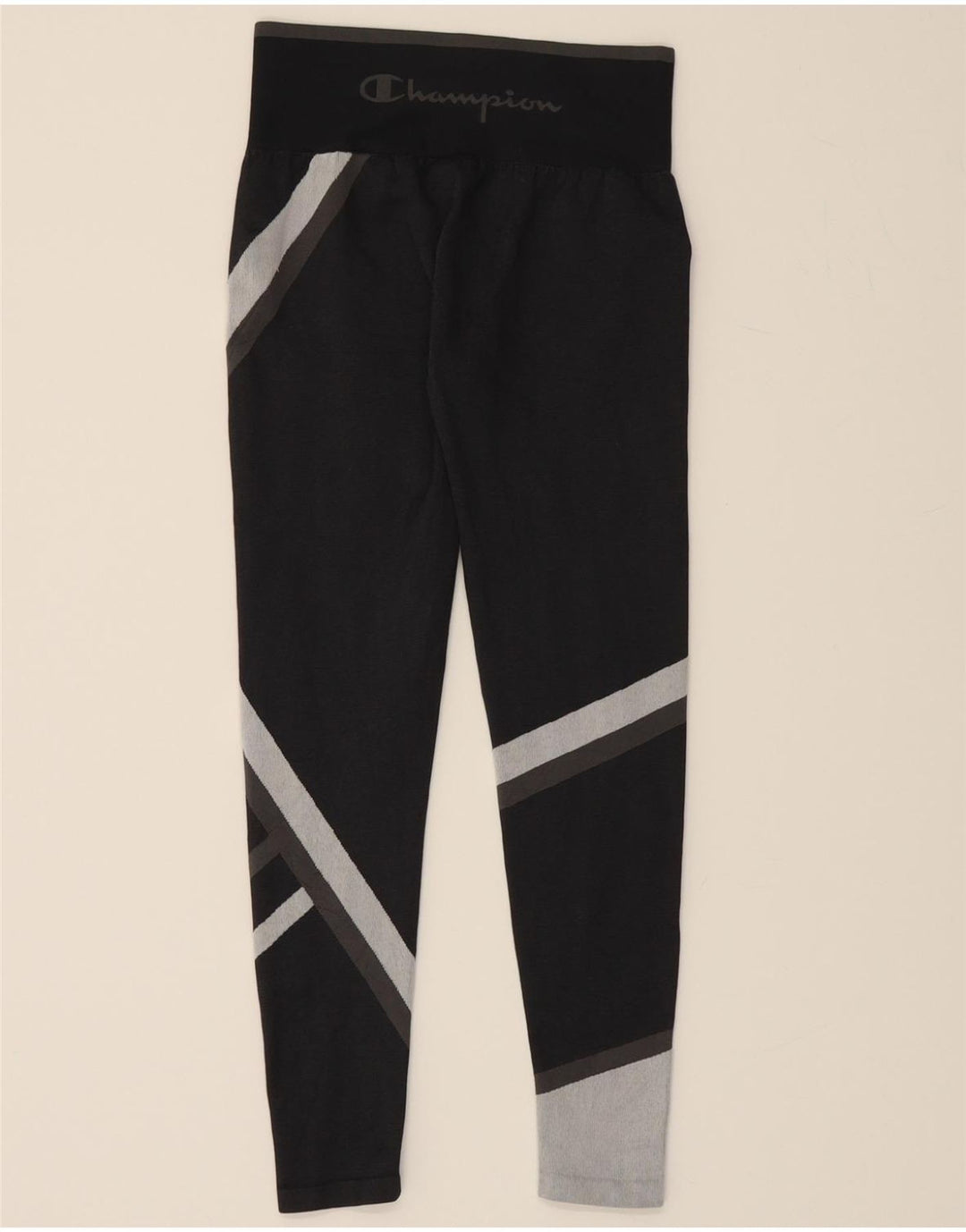 CHAMPION Womens Graphic Leggings UK 10 Small Black Colourblock Polyamide Vintage Champion and Second-Hand Champion from Messina Hembry 