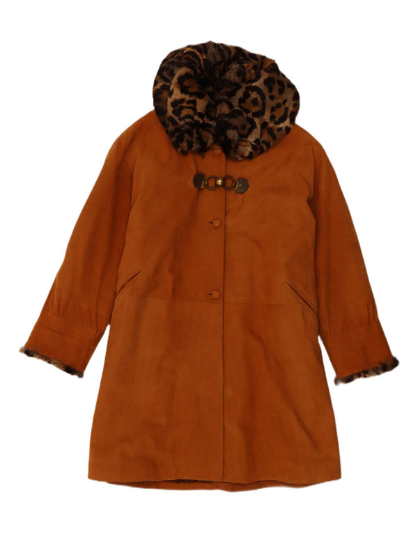 Vintage damski, oversize'owy, skórzany płaszcz z owczej skóry EU 42, duży brązowy shearling