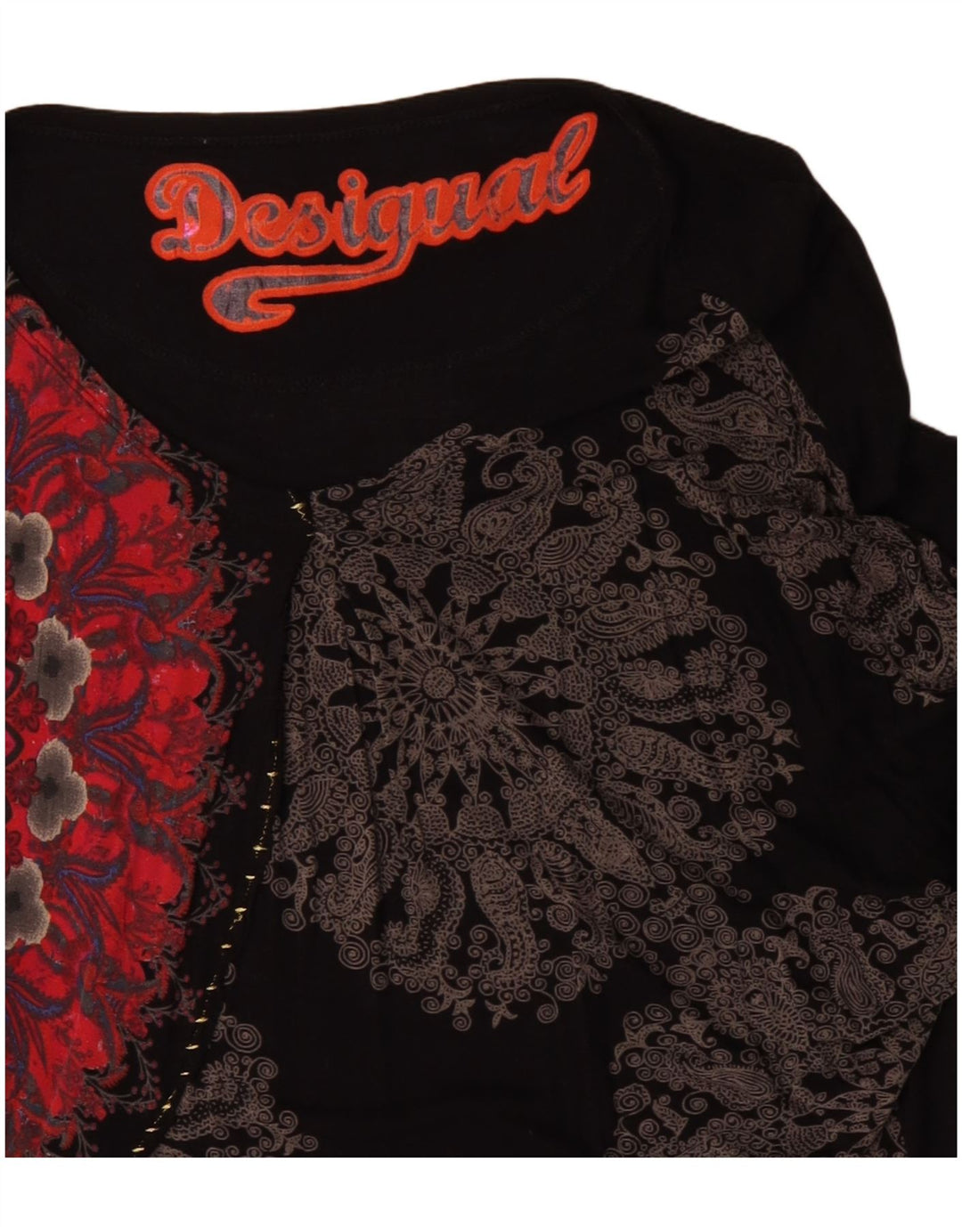 Desigual damski top oversize z grafiką z długim rękawem UK 16, duży, czarny w kwiaty